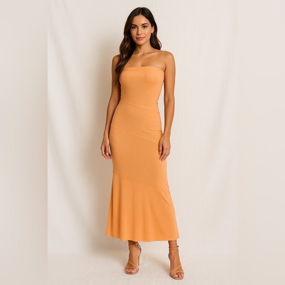 See You Monday Dresses & Skirts - Strapless Maxi Dress Resort Wear Pastel Orange NWT See You Monday Large Body-Con
